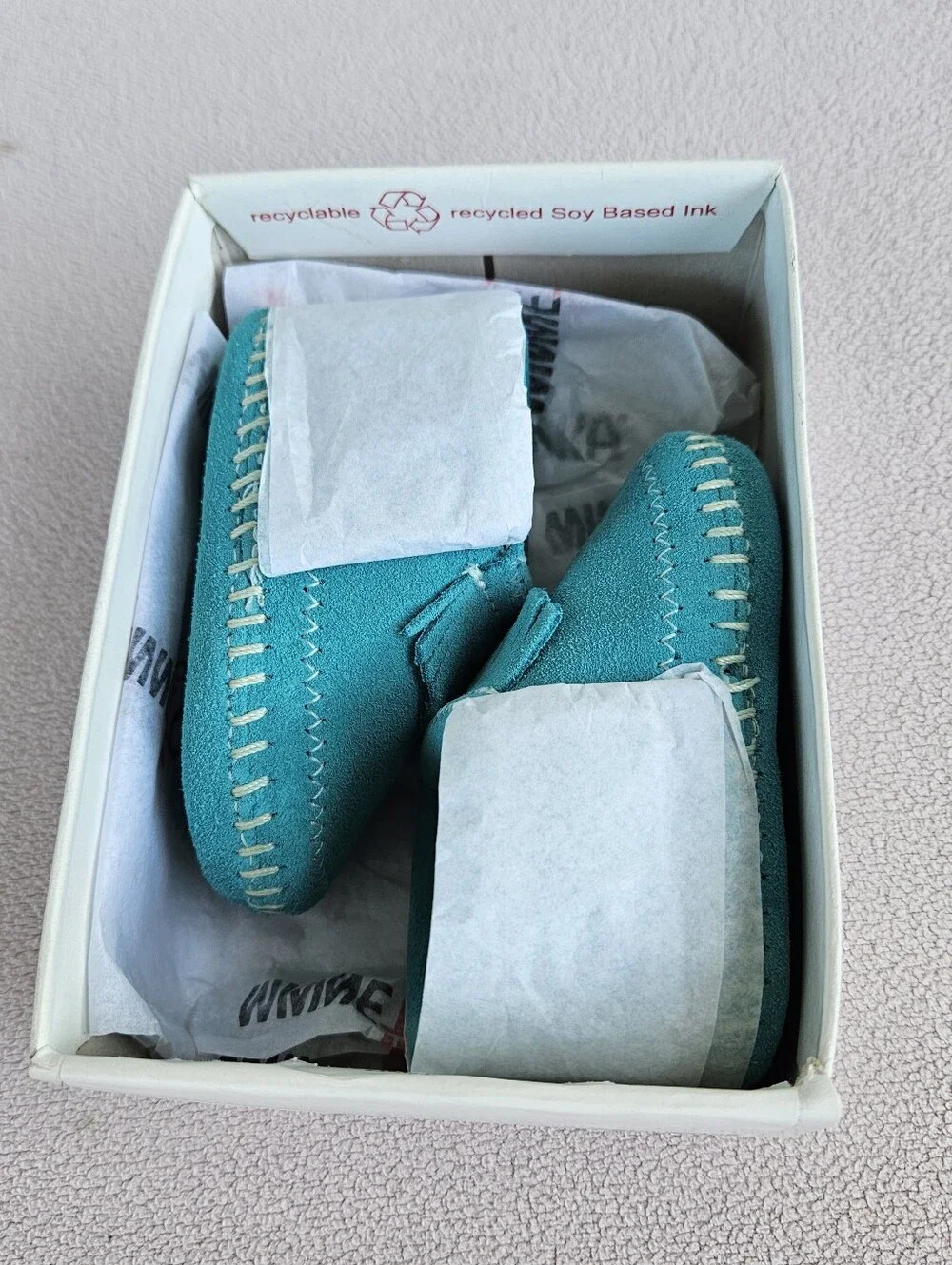 Minnetonka Riley Moccasin Booties Turquoise Baby Infant SZ 2 Western Fringe